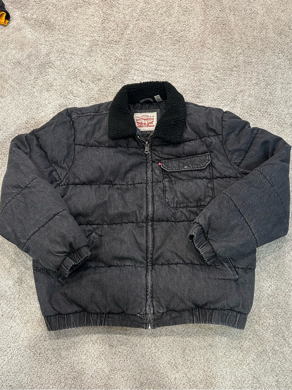 Levi’s Black Denim Puffer Jacket Sherpa Collar | XXL
